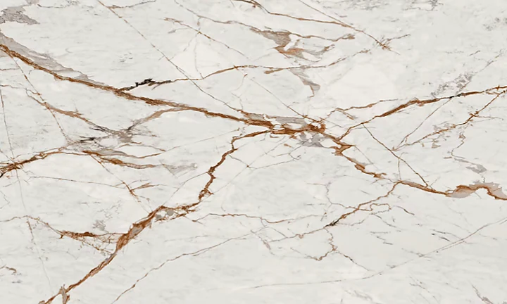 Dekton Awake acabado pulido, blanco con veta gris y dorada