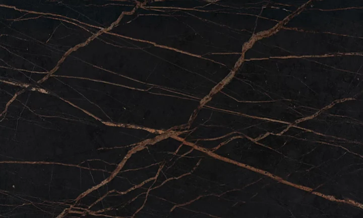 Dekton Laurent acabado mate, negro con vetas doradas