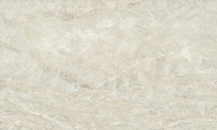 Dekton Nara acabado pulido, blanco con veteado gris y dorado